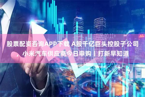 股票配资咨询APP下载 A股千亿巨头控股子公司,小米汽车供应商今日申购丨打新早知道