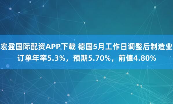 宏盈国际配资APP下载 德国5月工作日调整后制造业订单年率5.3%，预期5.70%，前值4.80%